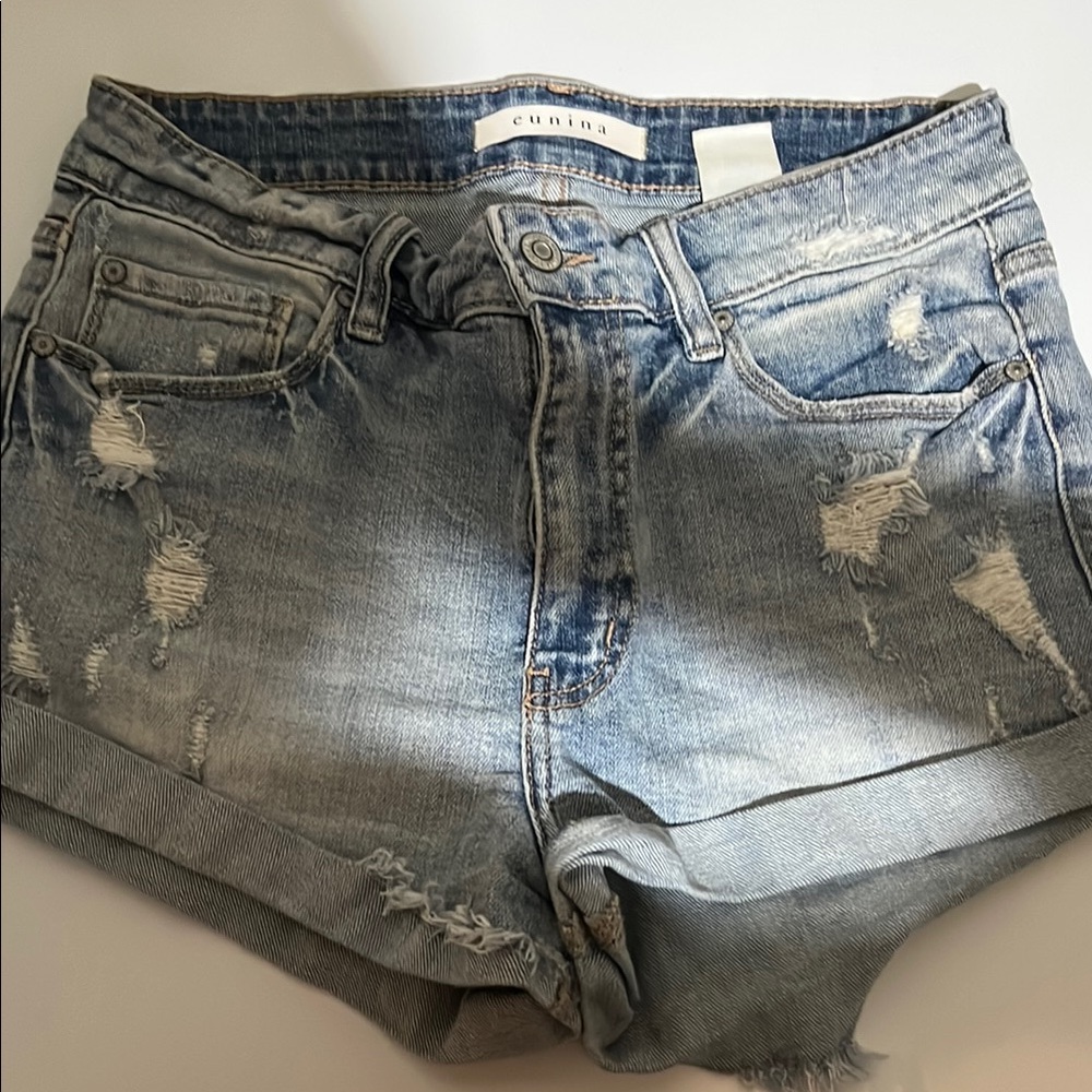 Women's Distressed Denim Shorts - Blue
